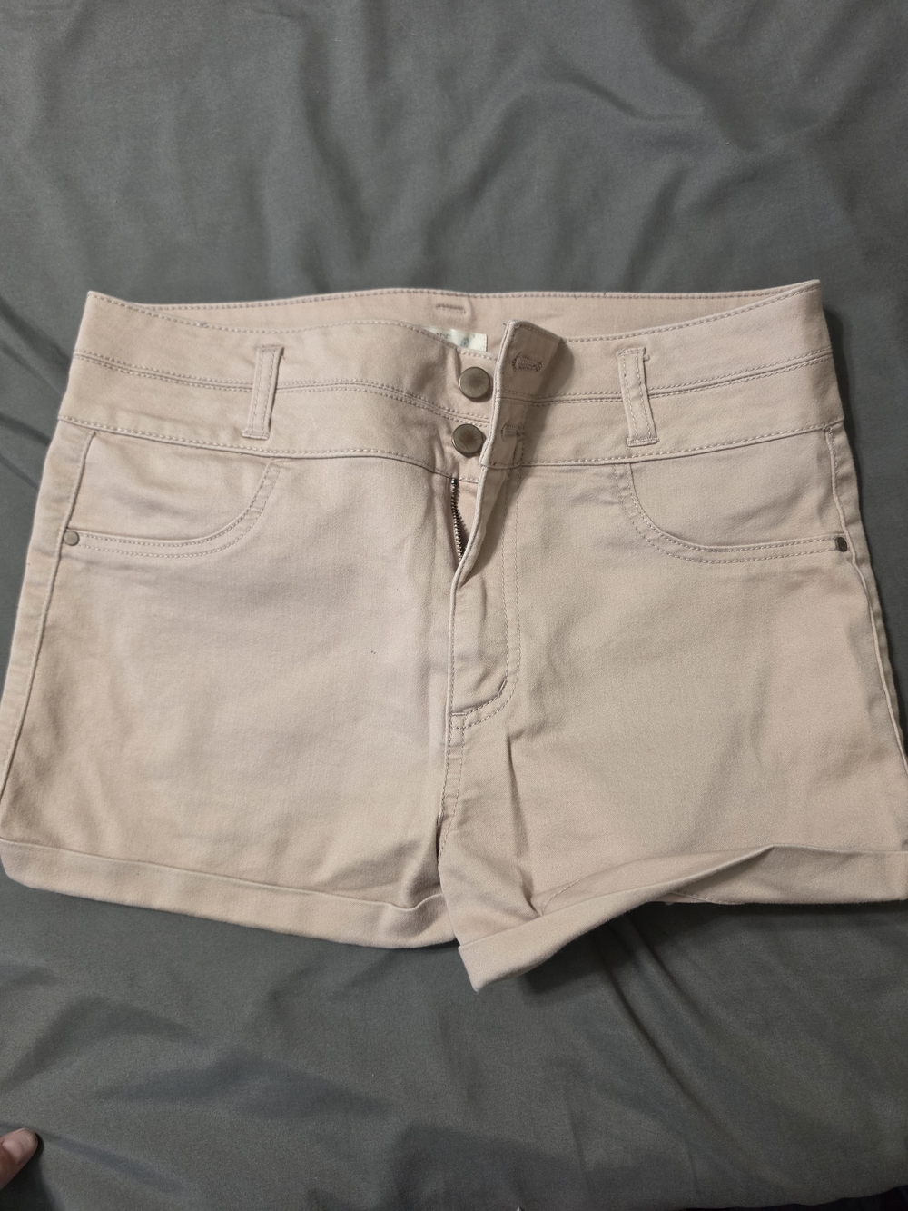 love, Fire High-Waist Blush Beige Denim Shorts